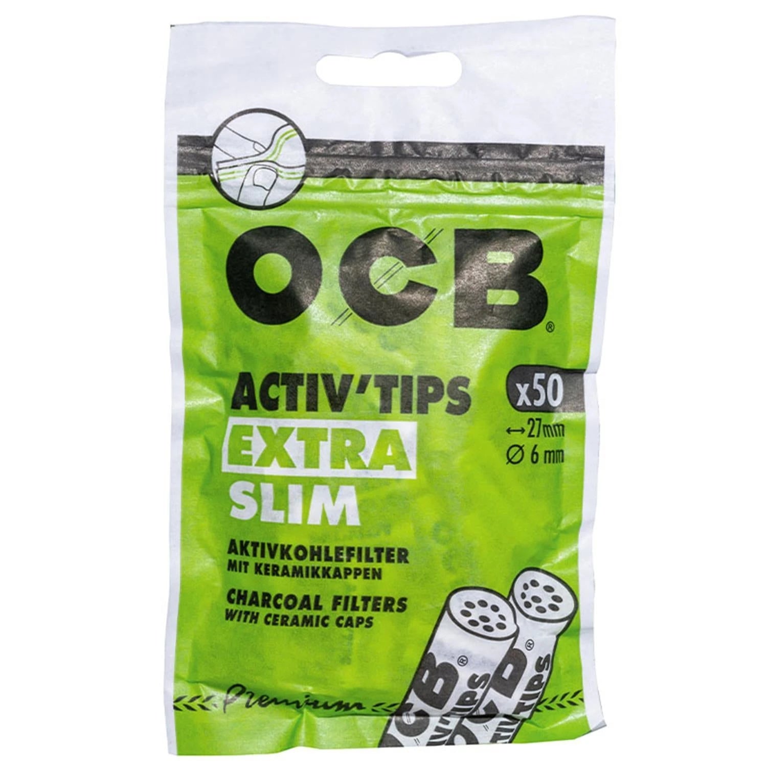 OCB Aktivkohlefilter Activ Tips Slim Ø 6 mm (50 Stück) OCB